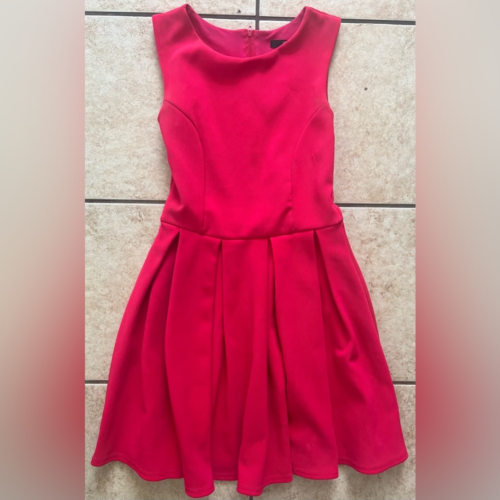 Jane Norman sleeveless fit & flare pleated fuchsia pink cocktail party dress 4